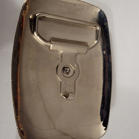 Chambers Belt Co. USA 1970's Brass Finish Floral Western Rodeo Horse Belt Buckle - Picture 3 of 5